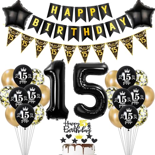 Hopewey 15. Geburtstag Jungen Mädchen Tortendeko Schwarz Gold Luftballons Banner Girlanden Tortendeko Topper Hopewey 15. Geburtstag Jungen Mädchen Tortendeko Schwarz Gold Luftballons Banner Girlanden Tortendeko Topper von Hopewey