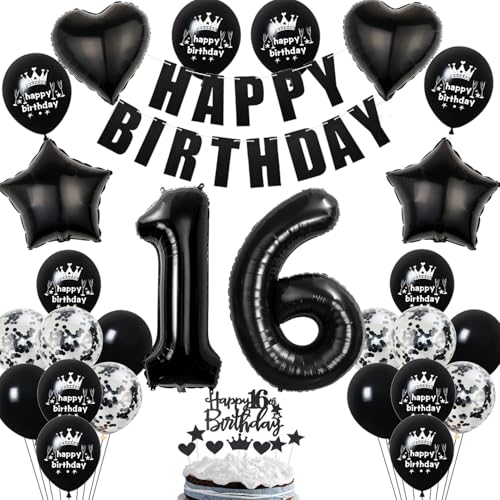 Deko 16. Geburtstag Mädchen Junge Ballon Dekoration Schwarz Tortendeko 16. Geburtstag Mädchen Luftballon 16 deko Geburtstagsdeko 16 Jahre Junge Ballon Schwarz von Hopewey