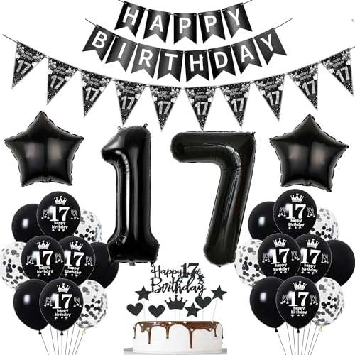 Deko 17. Geburtstag Jungen Mädchen Schwarz Tortendeko 17 Geburtstag Mädchen Party Deko Schwarz Luftballons 17 Jungen deko Geburtstagsdeko 17 jahre Ballon von Hopewey