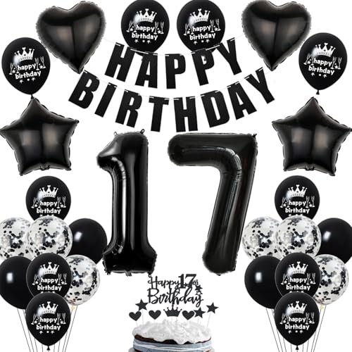 Deko 17. Geburtstag Mädchen Junge Ballon Dekoration Schwarz Tortendeko 17. Geburtstag Mädchen Luftballon 17 deko Junge Geburtstagsdeko 17 Jahre Ballon Schwarz von Hopewey