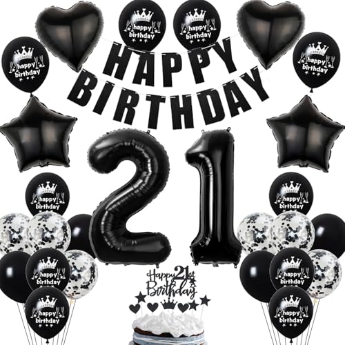 Deko 21. Geburtstag Frauen Mann Ballon Dekoration Schwarz Tortendeko 21. Geburtstag Frau Luftballon 21 deko Männer Frauen Schwarz 21 Geburtstagsdeko 21 Jahre Ballon von Hopewey