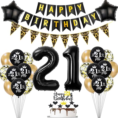 Deko 21. Geburtstag Mann Frauen Tortendeko 21 Geburtstag Frauen Party Deko Schwarz Gold Luftballons 21 Geburtstag Mann deko Geburtstagsdeko 21 jahre Mann Ballon 21 Geburtstag Frauen dekoration von Hopewey