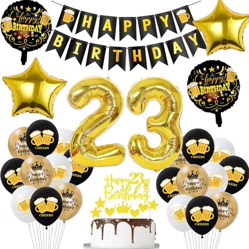 Deko 23. Geburtstag Frau Mann , Schwarz Gold 23. Geburtstag Party Dekoration, 23 Jahre Mann Geburtstagdeko, 23 Ballon Deko mit Happy Birthday Banner, Gold Tortendeko 23 Mann von Hopewey