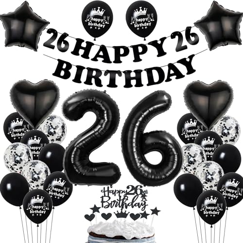 Deko 26. Geburtstag Frauen Mann Dekoration Schwarz Tortendeko 26. Geburtstag Frau Mann Luftballon 26 deko Frau 26. Männer Ballon Geburtstagsdeko 26 Jahre Frauen Schwarz von Hopewey