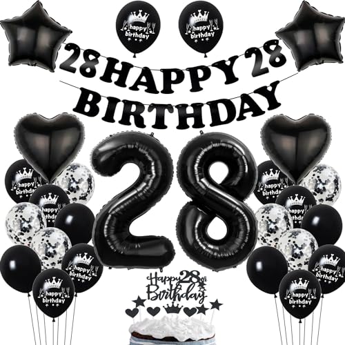 Deko 28. Geburtstag Frauen Mann Dekoration Schwarz Tortendeko 28. Geburtstag Frau Mann Luftballon 28 deko Frau 28. Männer Ballon Geburtstagsdeko 28 Jahre Frauen Schwarz von Hopewey