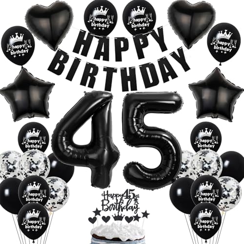 Deko 45. Geburtstag Frauen Mann Ballon Dekoration Schwarz Tortendeko 45. Geburtstag Frau Luftballon 45 deko Männer Frauen Schwarz 45 Geburtstagsdeko 45 Jahre Ballon von Hopewey