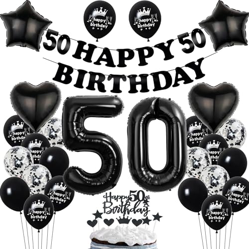 Deko 50. Geburtstag Frauen Mann Dekoration Schwarz Tortendeko 50. Geburtstag Frau Mann Luftballon 50 deko Frau 50. Männer Ballon Geburtstagsdeko 50 Jahre Frauen Schwarz von Hopewey