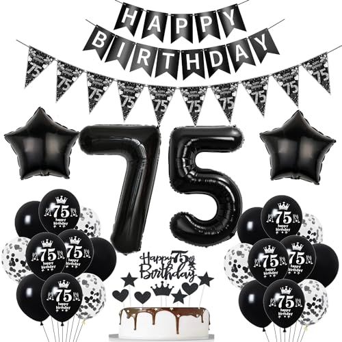 Deko 75. Geburtstag Mann Frauen Schwarz Tortendeko 75 Geburtstag Frauen Party Deko Schwarz Luftballons 75 Mann Geburtstagsdeko 75 jahre Ballon 75 von Hopewey