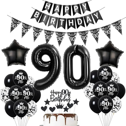 Deko 90. Geburtstag Mann Frauen Schwarz Tortendeko 90 Geburtstag Frauen Party Deko Schwarz Luftballons 90 Geburtstag Mann deko Geburtstagsdeko 90 jahre Mann Ballon 90 Geburtstag Frauen von Hopewey