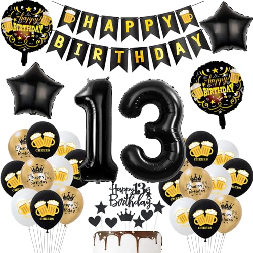 Geburtstagsdeko 13 Jahre Junge Mädchen ballons,Luftballons 13 Geburtstag Party Dekoration Junge Mädchen Schwarz Gold,Helium Ballon Bier für deko 13. Geburtstag Junge,Tortendeko 13 Geburtstag Junge Geburtstagsdeko 13 Jahre Junge Mädchen ballons,Luftballons 13 Geburtstag Party Dekoration Junge Mädchen Schwarz Gold,Helium Ballon Bier für deko 13. Geburtstag Junge,Tortendeko 13 Geburtstag Junge von Hopewey