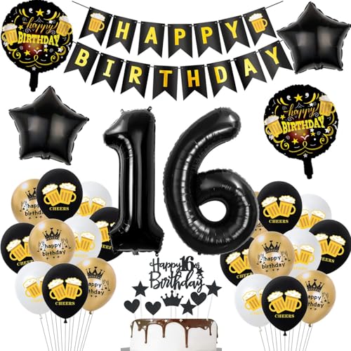 Geburtstagsdeko 16 Jahre Junge Mädchen ballons,Luftballons 16 Geburtstag Party Dekoration Junge Mädchen Schwarz Gold,Helium Ballon Bier für deko 16. Geburtstag Junge,Tortendeko 16 Geburtstag Junge Geburtstagsdeko 16 Jahre Junge Mädchen ballons,Luftballons 16 Geburtstag Party Dekoration Junge Mädchen Schwarz Gold,Helium Ballon Bier für deko 16. Geburtstag Junge,Tortendeko 16 Geburtstag Junge von Hopewey