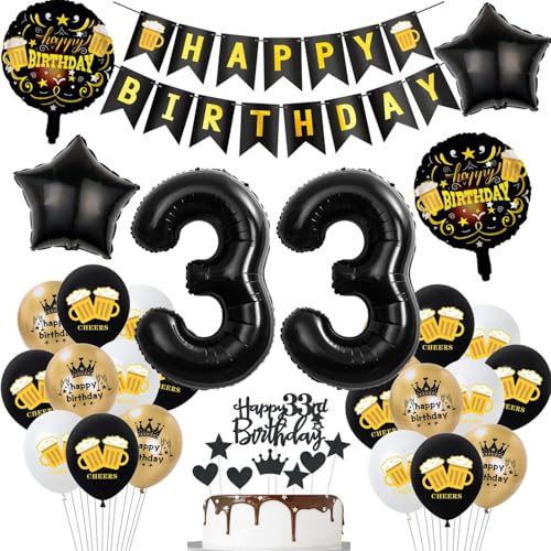 Geburtstagsdeko 33 Jahre Mann Frau ballons,Luftballons 33 Geburtstag Party Dekoration Männer Frauen Schwarz Gold,Helium Ballon Bier für deko 33. Geburtstag Mann,Tortendeko 33 Geburtstag Mann Geburtstagsdeko 33 Jahre Mann Frau ballons,Luftballons 33 Geburtstag Party Dekoration Männer Frauen Schwarz Gold,Helium Ballon Bier für deko 33. Geburtstag Mann,Tortendeko 33 Geburtstag Mann von Hopewey