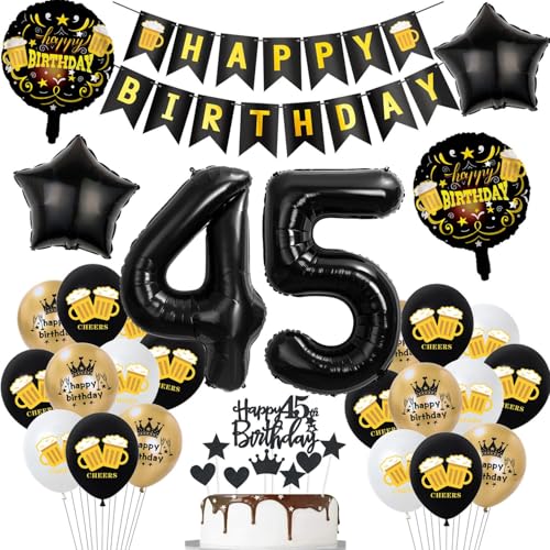 Geburtstagsdeko 45 Jahre Mann Frau ballons,Luftballons 45 Geburtstag Party Dekoration Männer Frauen Schwarz Gold,Helium Ballon Bier für deko 45. Geburtstag Mann,Tortendeko 45 Geburtstag Mann Geburtstagsdeko 45 Jahre Mann Frau ballons,Luftballons 45 Geburtstag Party Dekoration Männer Frauen Schwarz Gold,Helium Ballon Bier für deko 45. Geburtstag Mann,Tortendeko 45 Geburtstag Mann von Hopewey