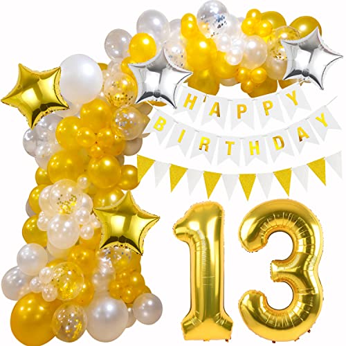 Gold/Weiß Ballon Girlande 13 Geburtstag Deko Mädchen Junge,Deko 13.Geburtstag Luftballons Girlande 13.Geburtstag Mädchen Junge Luftballons Deko Geburtstagsdeko 13 jahre Geburtstag Junge deko Gold von Hopewey