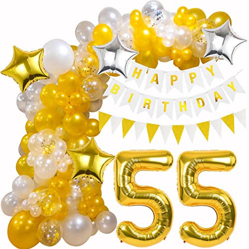 Gold/Weiß Ballon Girlande 55 Geburtstag Deko Frauen Mann,Deko 55.Geburtstag Luftballons Girlande 55.Geburtstag Frauen Mann Luftballons Deko Geburtstagsdeko 55 jahre Geburtstag männer deko Gold von Hopewey