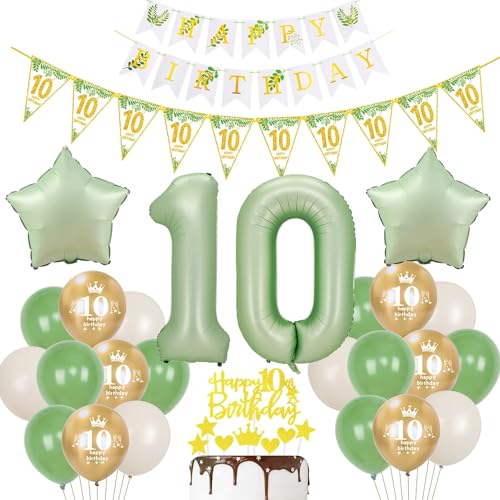 Gold Luftballon 10. Geburtstag Dekoration Oliv-grün Tortendeko 10. Geburtstag Mädchen Junge Geburtstagsdeko 10 Jahre Mädchen Gold Folienballon 10 Junge Ballon party deko grün von Hopewey