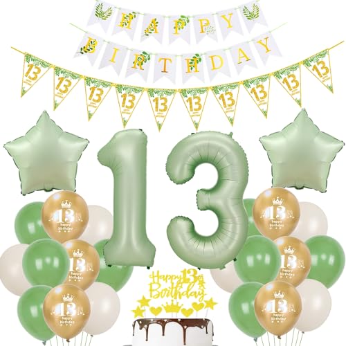 Gold Luftballon 13. Geburtstag Dekoration Oliv-grün Tortendeko 13. Geburtstag Mädchen Junge Geburtstagsdeko 13 Jahre Mädchen Gold Folienballon 13 Geburtstag Junge Mädchen Ballon party deko grün von Hopewey