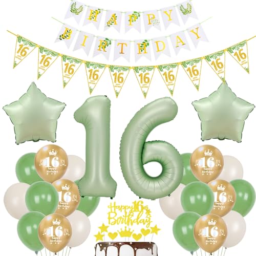 Gold Luftballon 16. Geburtstag Dekoration Oliv-grün Tortendeko 16. Geburtstag Mädchen Junge Geburtstagsdeko 16 Jahre Mädchen Gold Folienballon 16 Ballon party deko grün von Hopewey