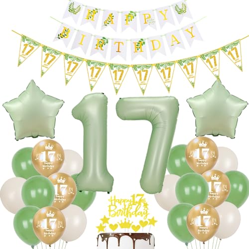 Gold Luftballon 17. Geburtstag Dekoration Oliv-grün Tortendeko 17. Geburtstag Mädchen Junge Geburtstagsdeko 17 Jahre Mädchen Gold Folienballon 17 Ballon von Hopewey