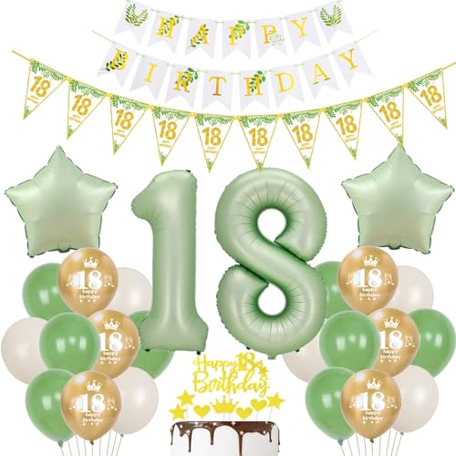 Gold Luftballon 18. Geburtstag Dekoration Oliv-grün Tortendeko 18. Geburtstag Mädchen Junge Geburtstagsdeko 18 Jahre Mädchen Gold Folienballon 18 Ballon party deko grün von Hopewey
