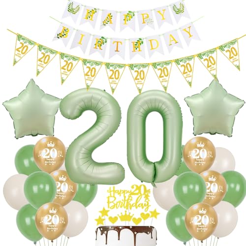 Gold Luftballon 20. Geburtstag Dekoration Oliv-grün Tortendeko 20. Geburtstag Frauen Mann Geburtstagsdeko 20 Jahre Frauen Gold Folienballon 20 Ballon von Hopewey