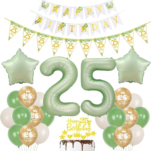 Gold Luftballon 25. Geburtstag Dekoration Oliv-grün Tortendeko 25. Geburtstag Frauen Mann Geburtstagsdeko 25 Jahre Frauen Gold Folienballon 25 Ballon party deko grün von Hopewey