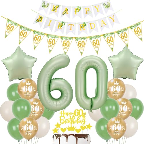 Gold Luftballon 60. Geburtstag Dekoration Oliv-grün Tortendeko 60. Geburtstag Frauen Mann Geburtstagsdeko 60 Jahre Frauen Gold Folienballon 60 Ballon party deko grün von Hopewey