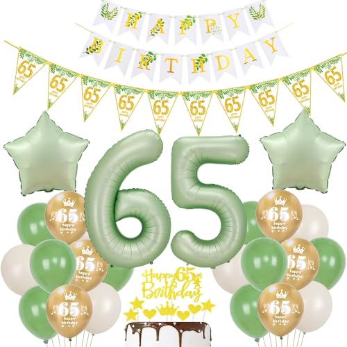 Gold Luftballon 65. Geburtstag Dekoration Oliv-grün Tortendeko 65. Geburtstag Frauen Mann Geburtstagsdeko 65 Jahre Frauen Gold Folienballon 65 Ballon party deko grün von Hopewey