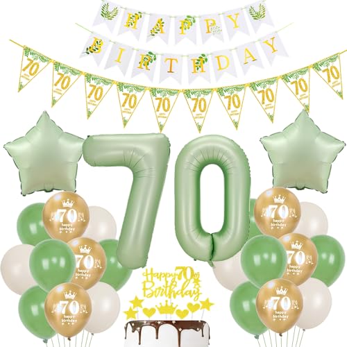 Gold Luftballon 70. Geburtstag Dekoration Oliv-grün Tortendeko 70. Geburtstag Frauen Mann Geburtstagsdeko 70 Jahre Frauen Gold Folienballon 70 Ballon party deko grün von Hopewey
