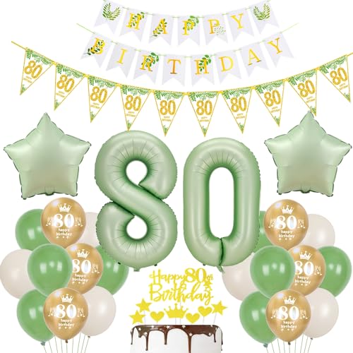 Gold Luftballon 80. Geburtstag Dekoration Oliv-grün Tortendeko 80. Geburtstag Frauen Mann Geburtstagsdeko 80 Jahre Frauen Gold Folienballon 80 Ballon party deko grün von Hopewey
