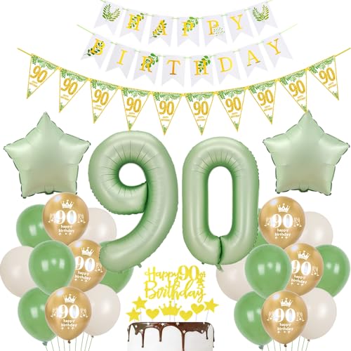 Gold Luftballon 90. Geburtstag Dekoration Oliv-grün Tortendeko 90. Geburtstag Frauen Mann Geburtstagsdeko 90 Jahre Frauen Gold Folienballon 90 Ballon party deko grün von Hopewey