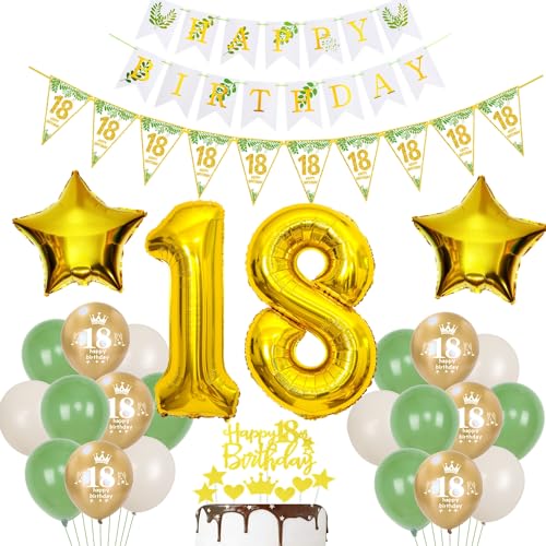 Gold Luftballons 18 Geburtstag Mädchen Junge Dekoration Oliv grün Tortendeko 18 Geburtstag Mädchen Geburtstagsdeko 18 Jahre Mädchen Folienballon 18 deko 18. Geburtstag Junge Ballon party deko von Hopewey