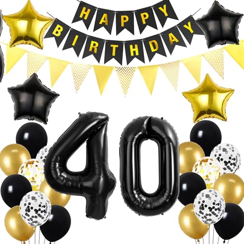 Hopewey 40. Geburtstag Dekoration Schwarz, 57-teiliges Set mit Ballons, Girlande, Konfetti und Sternen für Erwachsene, ideal für 40. Geburtstag von Mann oder Frau Hopewey 40. Geburtstag Dekoration Schwarz, 57-teiliges Set mit Ballons, Girlande, Konfetti und Sternen für Erwachsene, ideal für 40. Geburtstag von Mann oder Frau von Hopewey