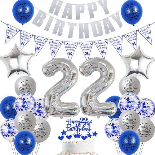 Hopewey Deko 22. Geburtstag Frauen Mann Dekoration silber blau Tortendeko 22. Geburtstag Mann Luftballons 22 Geburtstag deko 22. Geburtstag Männer Ballon blau Geburtstagsdeko 22 Jahre Mann silber Hopewey Deko 22. Geburtstag Frauen Mann Dekoration silber blau Tortendeko 22. Geburtstag Mann Luftballons 22 Geburtstag deko 22. Geburtstag Männer Ballon blau Geburtstagsdeko 22 Jahre Mann silber von Hopewey