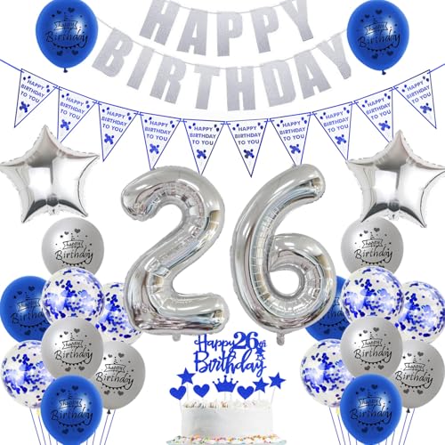 Hopewey Deko 26. Geburtstag Frauen Mann Dekoration silber blau Tortendeko 26. Geburtstag Mann Luftballons 26 Geburtstag deko 26. Geburtstag Männer Ballon blau Geburtstagsdeko 26 Jahre Mann silber Hopewey Deko 26. Geburtstag Frauen Mann Dekoration silber blau Tortendeko 26. Geburtstag Mann Luftballons 26 Geburtstag deko 26. Geburtstag Männer Ballon blau Geburtstagsdeko 26 Jahre Mann silber von Hopewey