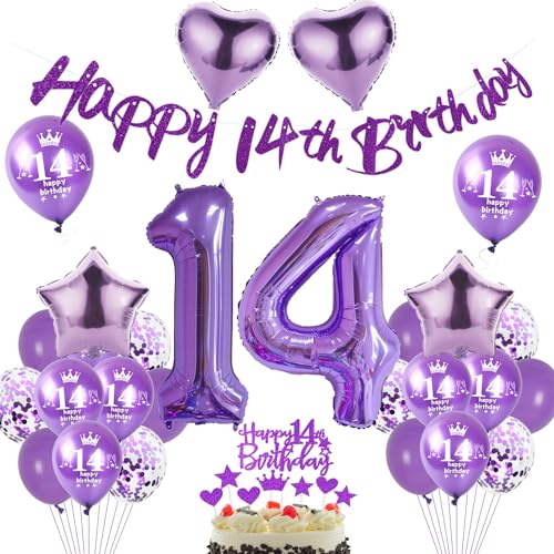 Lila Luftballon 14. Geburtstag Dekoration Mädchen - Tortendeko, Geburtstagsdeko 14 Jahre, Violett Folienballon, Ballon Deko Lila Luftballon 14. Geburtstag Dekoration Mädchen - Tortendeko, Geburtstagsdeko 14 Jahre, Violett Folienballon, Ballon Deko von Hopewey