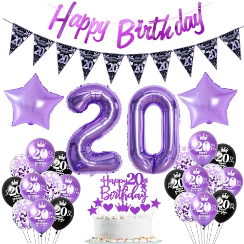 Lila Luftballon 20. Geburtstag Dekoration violett Tortendeko 20. Geburtstag Frau party deko Geburtstagsdeko 20 Jahre Frau Mädchen Lila Folienballon 20 von Hopewey