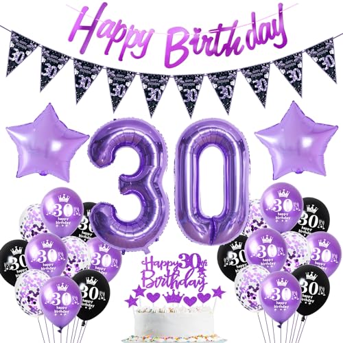 Lila Luftballon 30. Geburtstag Dekoration violett Tortendeko 30. Geburtstag Frauen party deko Geburtstagsdeko 30 Jahre Frau Mädchen Lila Folienballon 30 Ballon von Hopewey