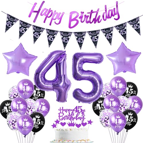 Lila Luftballon 45. Geburtstag Dekoration violett Tortendeko 45. Geburtstag Frauen party deko Geburtstagsdeko 45 Jahre Frau Mädchen Lila Folienballon 45 Ballon von Hopewey
