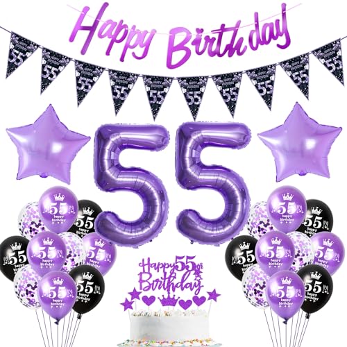 Lila Luftballon 55. Geburtstag Dekoration violett Tortendeko 55. Geburtstag Frauen party deko Geburtstagsdeko 55 Jahre Frau Mädchen Lila Folienballon 55 Ballon von Hopewey