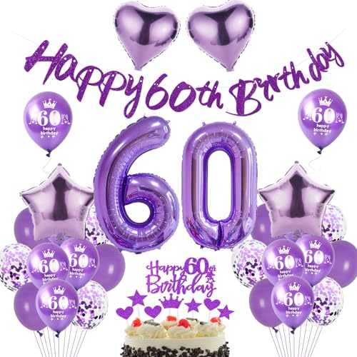 Lila Luftballon 60. Geburtstag Dekoration Frauen Lila Tortendeko 60. Geburtstag Frauen Geburtstagsdeko 60 Jahre Frauen Ballon violett Folienballon 60 deko 60. Geburtstag Frau Mädchen Lila Ballon von Hopewey