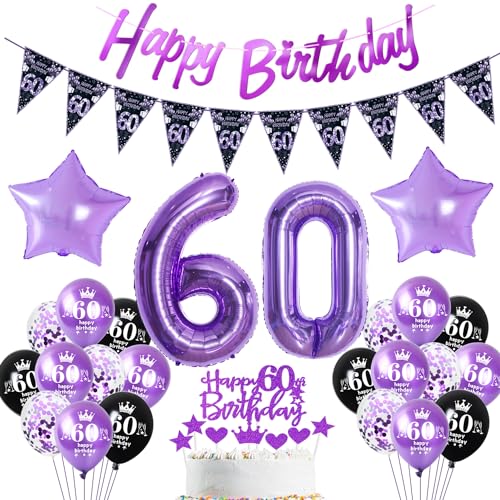 Lila Luftballon 60. Geburtstag Dekoration violett Tortendeko 60. Geburtstag Frauen party deko Geburtstagsdeko 60 Jahre Frau Mädchen Lila Folienballon 60 Ballon von Hopewey
