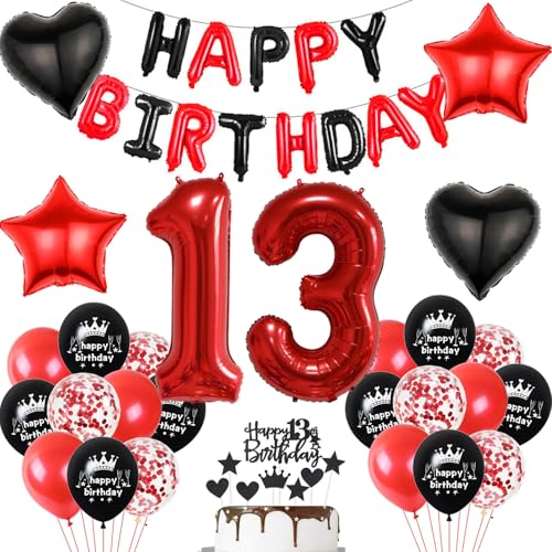 Luftballon 13. Geburtstag deko Mädchen rot Schwarz Folienballon Zahlen 13 Geburtstagsdeko Mädchen 13 Jahr geburtstagdeko mädchen 13 jahre 13. Geburtstag deko Rot Geburtstagsdeko 13 Jahr Mädchen set von Hopewey