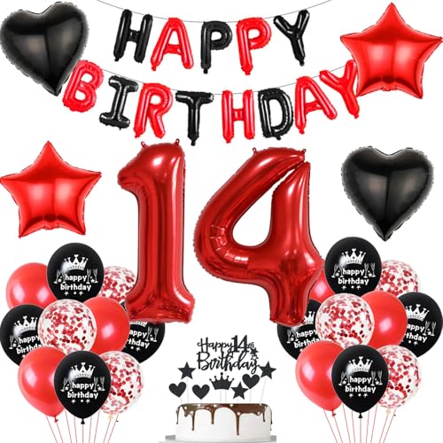 Luftballon 14. Geburtstag deko Mädchen rot Schwarz Folienballon Zahlen 14 Geburtstagsdeko Mädchen 14 Jahr geburtstagdeko 14 jahre 14. Geburtstag deko Rot Geburtstagsdeko 14 Jahr set von Hopewey