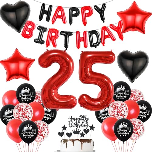 Luftballon 25. Geburtstag deko frau rot Schwarz set Folienballon Zahlen 25 Geburtstagsdeko frauen 25 Jahre geburtstagdeko 25 jahre 25. Geburtstag deko Rot frau Geburtstagsdeko 25 Jahre frauen von Hopewey
