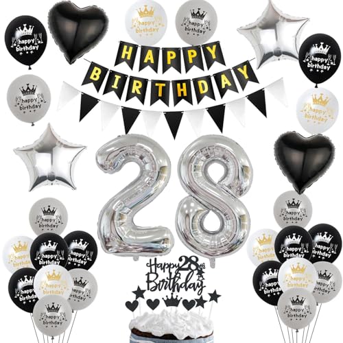 Luftballon 28. Geburtstag Dekoration Schwarz Silber Tortendeko Geburtstag 28 Jahre Mann kuchen deko 28 Geburtstag Frauen Mann,ballon 28. Geburtstag Männer Frauen,Geburtstagsdeko 28 Jahre Frauen Luftballon 28. Geburtstag Dekoration Schwarz Silber Tortendeko Geburtstag 28 Jahre Mann kuchen deko 28 Geburtstag Frauen Mann,ballon 28. Geburtstag Männer Frauen,Geburtstagsdeko 28 Jahre Frauen von Hopewey