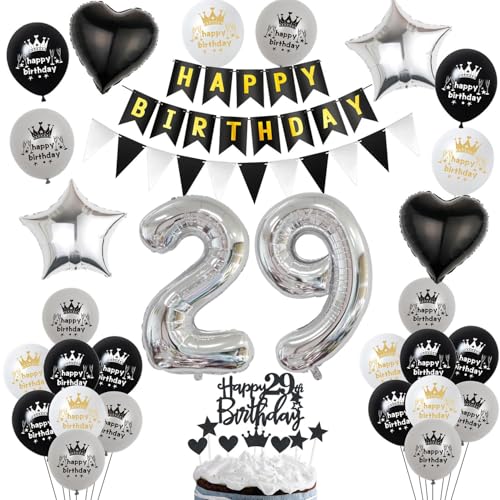 Luftballon 29. Geburtstag Dekoration Schwarz Silber Tortendeko Geburtstag 29 Jahre Mann kuchen deko 29 Geburtstag Frauen Mann,ballon 29. Geburtstag Männer Frauen,Geburtstagsdeko 29 Jahre Frau von Hopewey