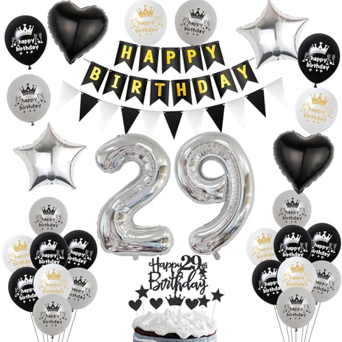 Luftballon 29. Geburtstag Dekoration Schwarz Silber Tortendeko Geburtstag 29 Jahre Mann kuchen deko von Hopewey