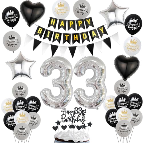 Luftballon 33. Geburtstag Dekoration Schwarz Silber Tortendeko Geburtstag 33 Jahre Mann kuchen deko Luftballon 33. Geburtstag Dekoration Schwarz Silber Tortendeko Geburtstag 33 Jahre Mann kuchen deko von Hopewey