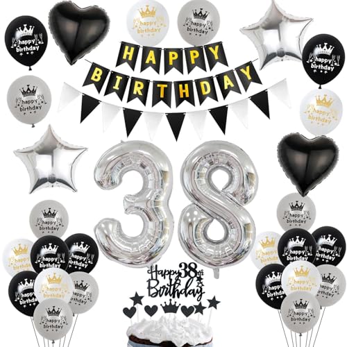 Luftballon 38. Geburtstag Dekoration Schwarz Silber Tortendeko Geburtstag 38 Jahre Mann kuchen deko 38 Geburtstag Frauen Mann,ballon 38. Geburtstag Männer Frauen,Geburtstagsdeko 38 Jahre Frauen von Hopewey